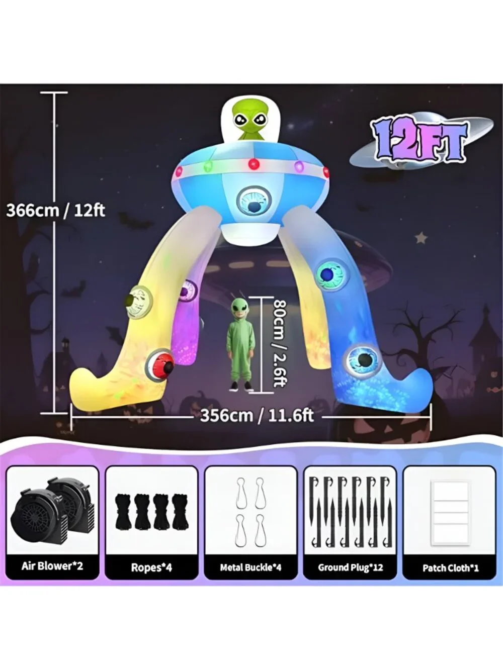 12FT Halloween Inflatables Archway UFO Alien